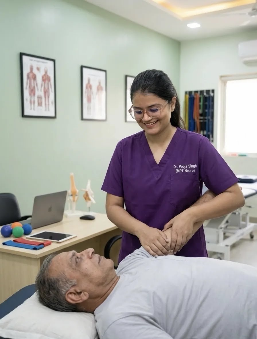 Dr. Pooja Singh providing hands-on physiotherapy treatment